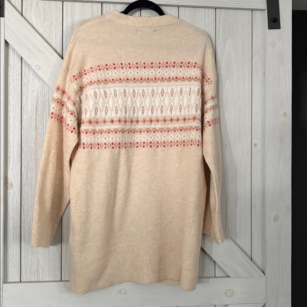 AE CREWNECK HOLIDAY RED BEIGE SWEATER DRESS - Picture 7 of 7
